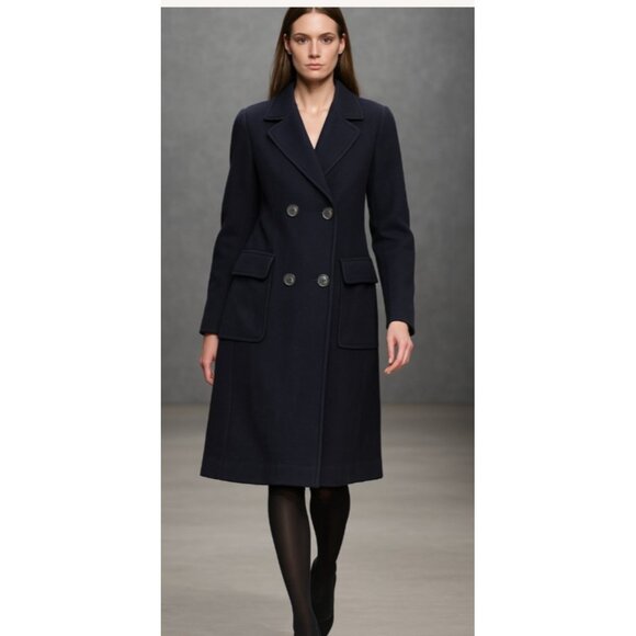 FLEURETTE DOUBLE BREASTED WOOL /Cashmere A-LINE MIDNIGHT LONG JACKET COAT sz 8 - Picture 1 of 16